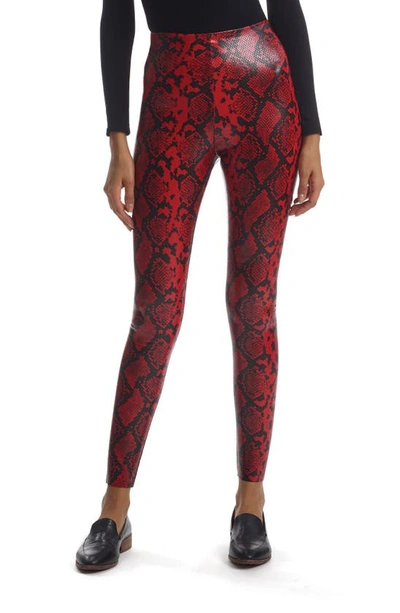 Commando Reptile Embossed Faux Leather Leggings In Red Snake