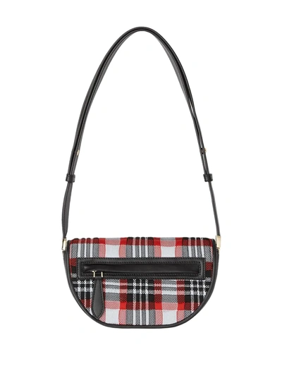 Burberry Olympia Mini Knitted Tartan & Leather Shoulder Bag In Red