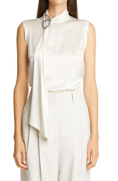 Brunello Cucinelli Monili Drape Neck Stretch Silk Tank In Vanilla