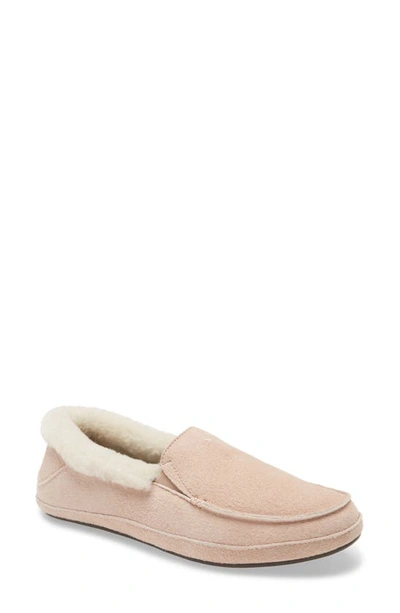 Olukai Ku'una Genuine Shearling Slipper In Soft Pink/ Soft Pink Leather