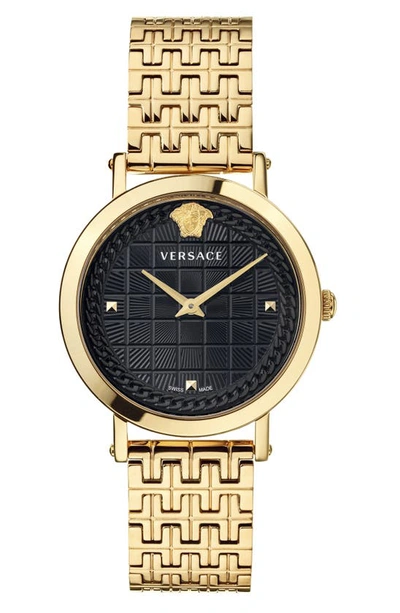 Versace Virtus Texture Dial Bracelet Watch, 37mm In Yellow Gold/ Black