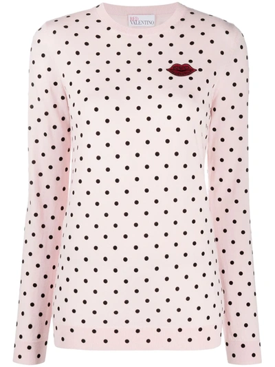 Red Valentino Lip Embroidered Polka-dot Sweater In Pink