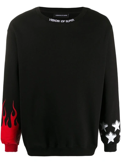 Vision Of Super Fire Star Print Sweatshirt In Black