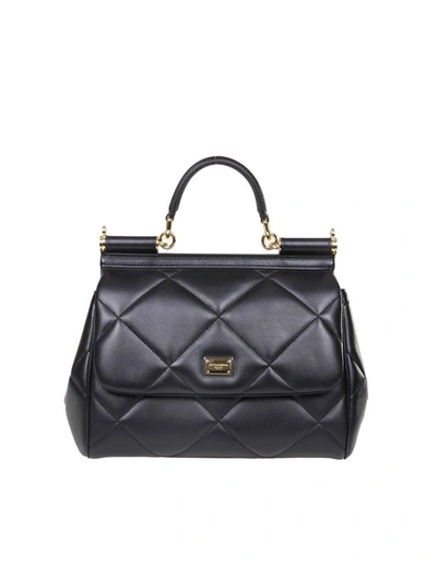 Dolce & Gabbana Medium Sicily Bag In Matelassé Calfskin Color Black