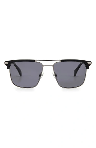 Rag & Bone 55mm Polarized Rectangular Sunglasses In Black/ Grey