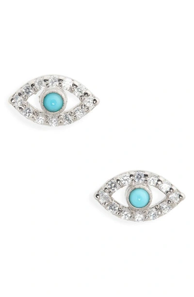 Anzie Evil Eye Multistone Stud Earrings In Silver