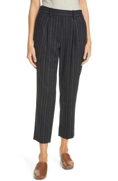 Vince Stripe Flannel Ankle Pants In Black
