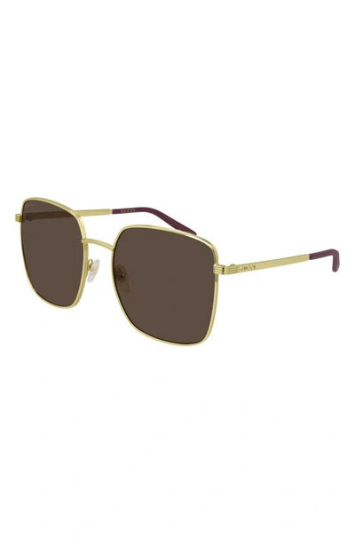 Gucci 57mm Square Sunglasses In Gold/ Brown
