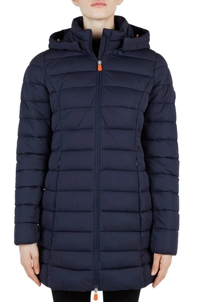 Save The Duck Seal Stretch Water Resistant Quilted Coat In Blue Black