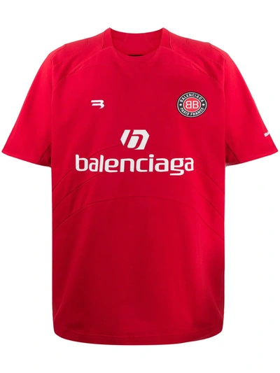 Balenciaga Soccer Logo Mesh Graphic Tee In Red