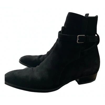 Pre-owned Saint Laurent Black Suede Boots