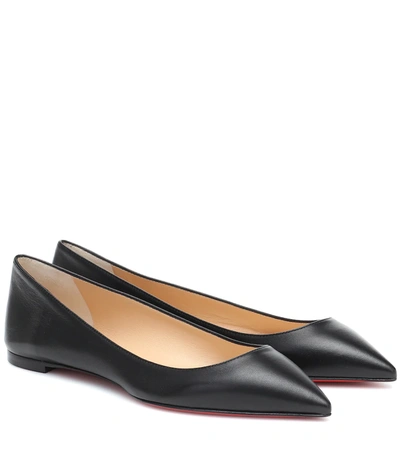 Christian Louboutin Ballalla Smooth Leather Red Sole Ballet Flats In Black