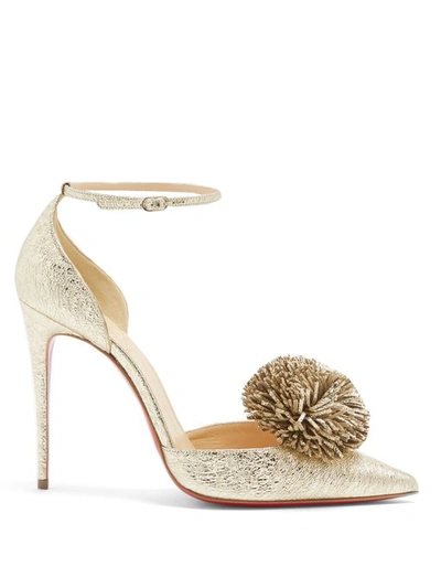 Christian Louboutin Tsarou 100 Metallic Leather D'orsay Ankle-strap Pumps In Platine