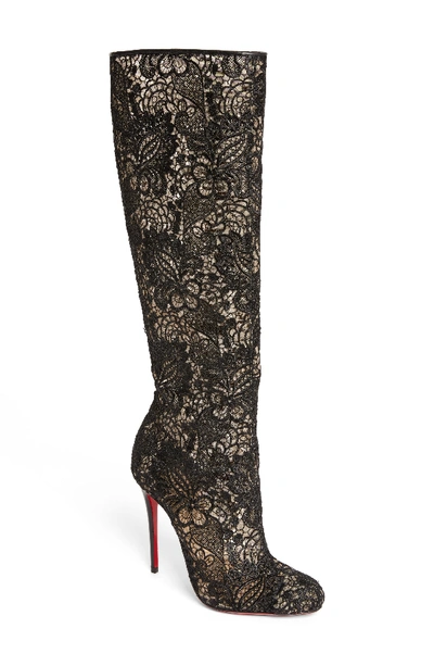 Christian Louboutin Tennissima Net Lace Red Sole Boot, Black