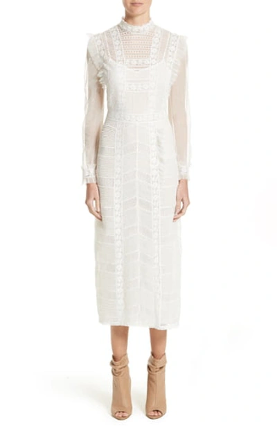 Burberry Long-sleeve Lace Mesh Dress In White