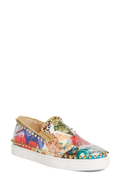 Christian Louboutin Pik Boat Spiked Patent Flat Sneakers, Multi In Gold Multi