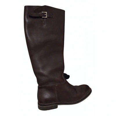 Pre-owned Heschung Leather Riding Boots In Brown