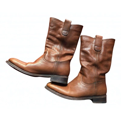 Pre-owned Ndc Leather Western Boots In Brown