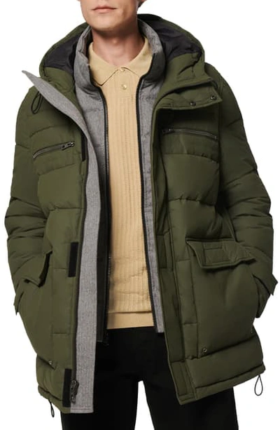 Andrew Marc Madaket Quilted Removable Bib Hooded Coat In Forest