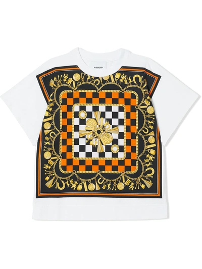 Burberry Kids' Scarf Print Graphic Tee In White