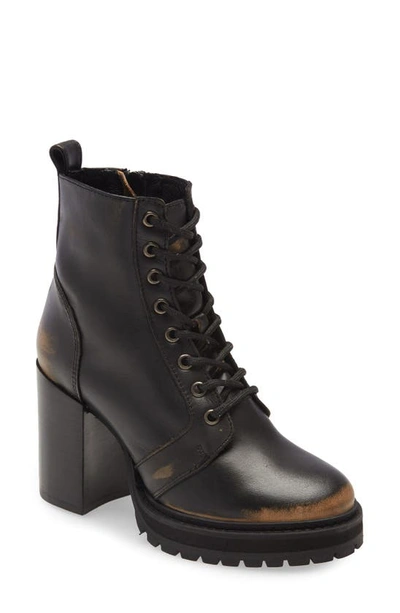 Steve Madden Women's Rivet Lace-up Lug Sole Booties In Black Distressed