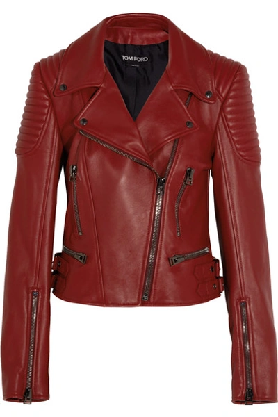 Tom Ford Lamb Leather Moto Jacket In Red