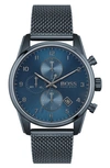 Hugo Boss Men's Chronograph Skymaster Blue Ion-plated Mesh Steel Bracelet Watch 44mm