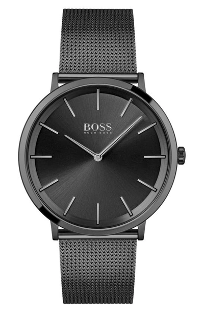 Hugo Boss Men's Skyliner Black Stainless Steel Mesh Bracelet Watch 40mm