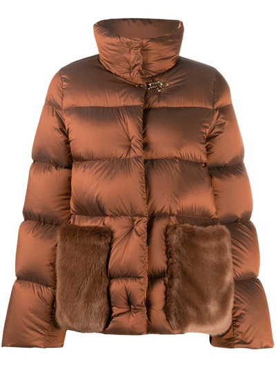 Fay Fur Pocket Oversize Padded Jacket In Brown