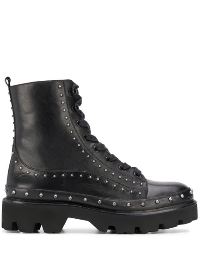 Pinko Rockstud Leather Combat Boots In Black