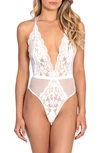 In Bloom By Jonquil Words Of Love Lace Thong Bodysuit In Ivory