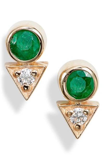 Anzie Women's Cleo 14k Gold, Diamond & Emerald Round Triangle Studs In Green