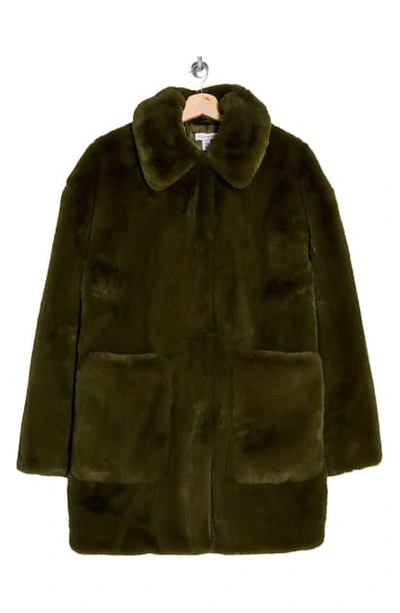 Topshop Eddie Faux Fur Coat In Olive