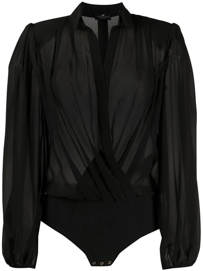 Elisabetta Franchi Georgette Blouse Style Bodysuit In Black