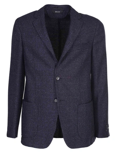 Z Zegna Prince Of Wales Jacket In Blue