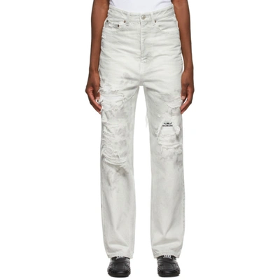 Balenciaga White & Grey Ripped Patch Jeans