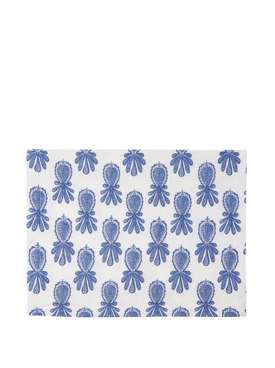 La Doublej Set Of Two Pineapple-print Linen Placemats In Pineapple Blu