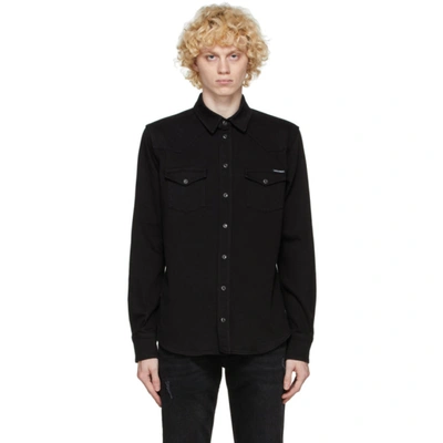 Dolce & Gabbana Black Denim Button-down Shirt In S9001 Blk