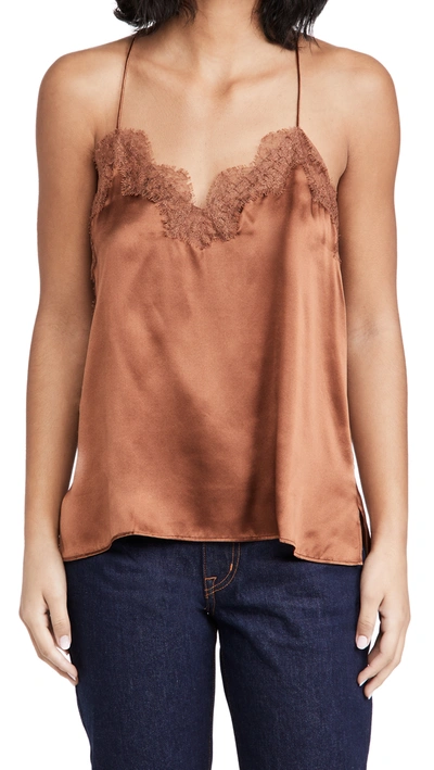 Cami Nyc Lace-trimmed Silk-charmeuse Camisole In Brick