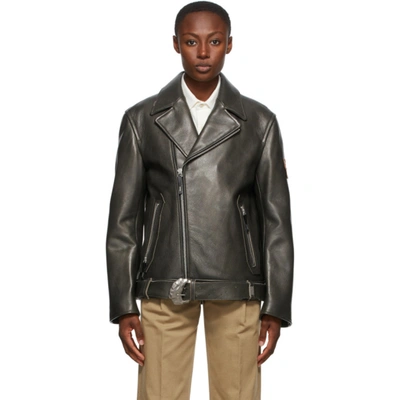 Ader Error Black Leather Oversized Norman Jacket