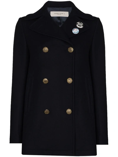 Golden Goose Alida Double-breasted Short Coat In Blue