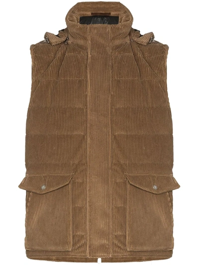 Eleventy Brown Hooded Cotton Down Padded Gilet