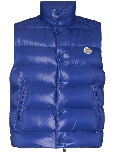 Moncler Small Chest Logo Down Padded Gilet In Blue
