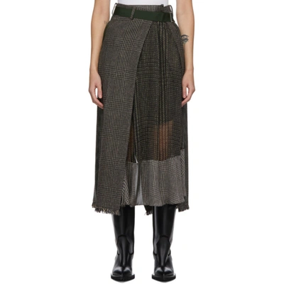 Sacai Check Pattern Asymmetric Skirt In 651 Beige