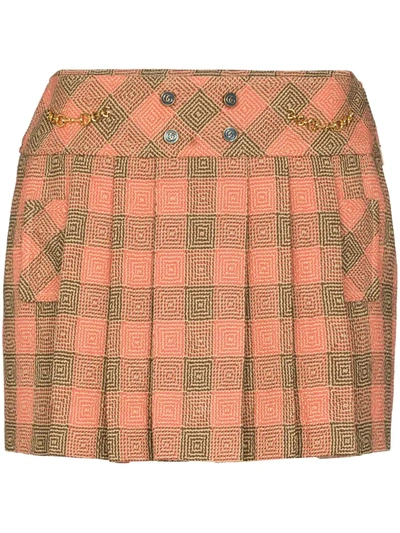 Gucci Optical Pleated Wool Mini Skirt In Pink