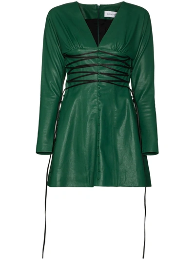 16arlington Iris V-neck Leather Mini Dress In Green