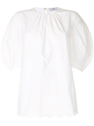 Erdem Rosalyn Merino-blend Puff-sleeve Sweater In White / Blue