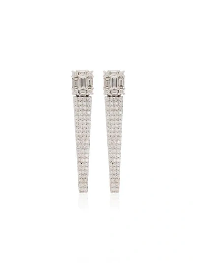 Mindi Mond 18k White Gold Clarity All Diamond Icicle Earrings In Silver