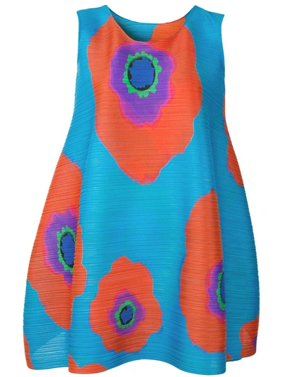 Issey Miyake Floral Print Oversized Tank Top In Blue
