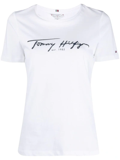 Tommy Hilfiger Signature Logo Print T-shirt In White